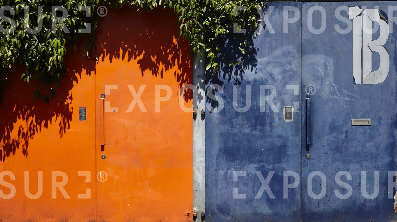 A orange and blue door