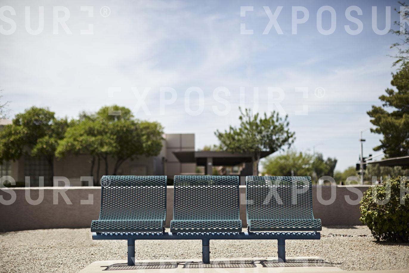 Arizona, green metal bench seats