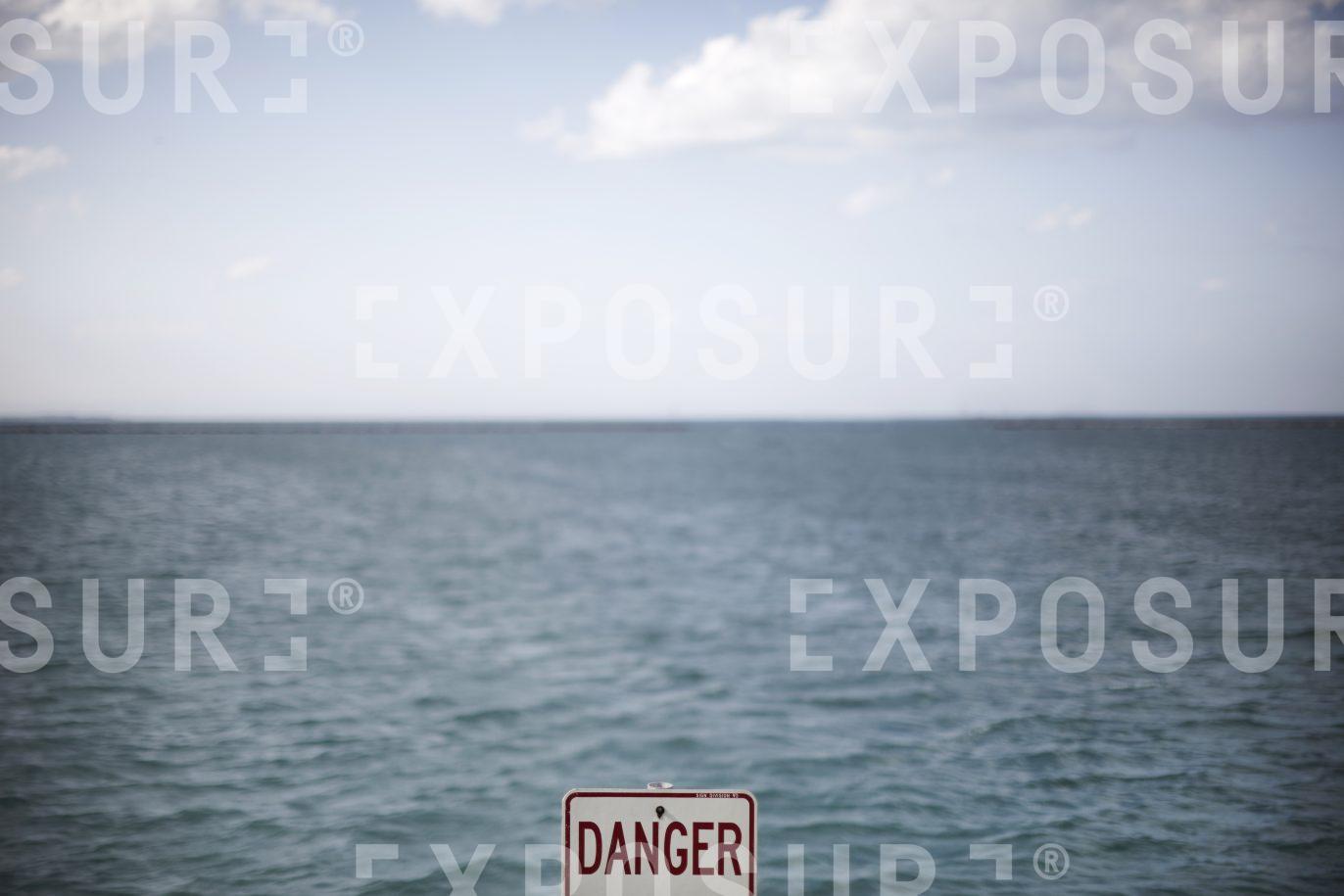 Illinois, danger sign, Lake Michigan